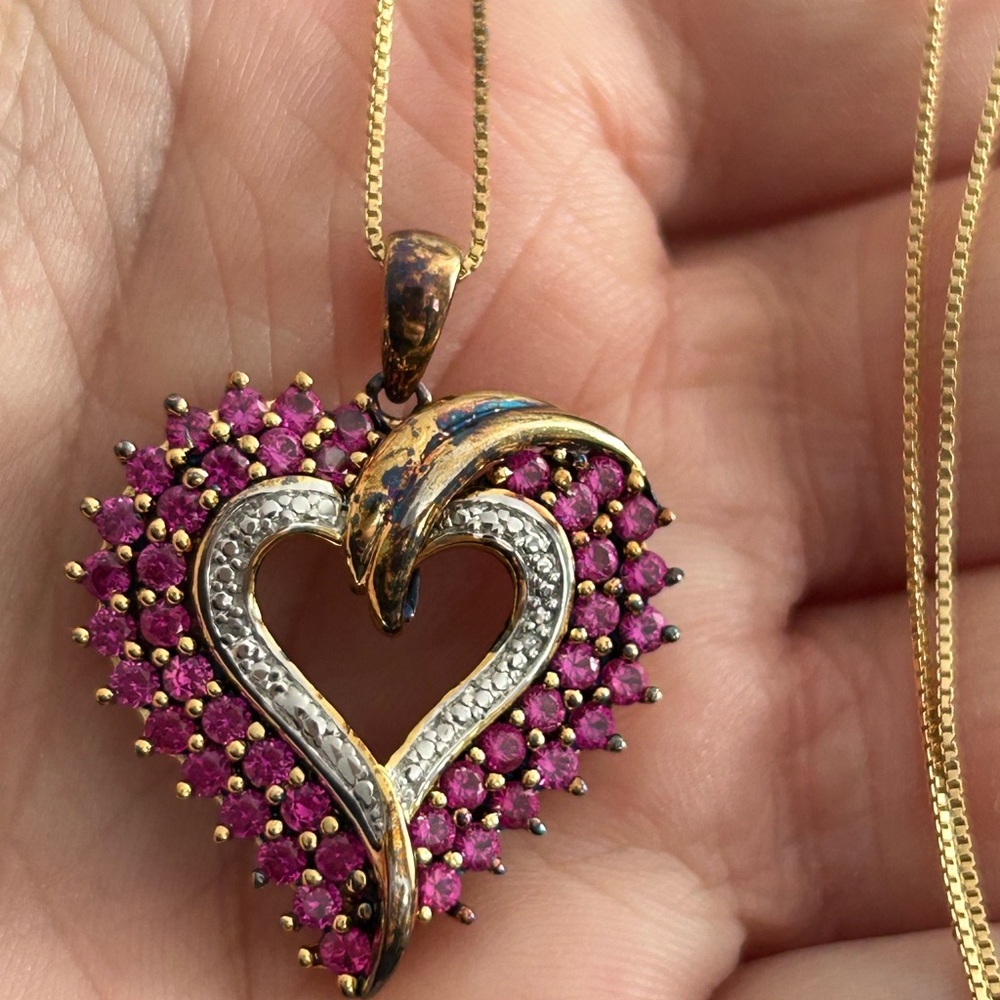 RUBY Elegant Pink and Gold Heart Pendant Necklace